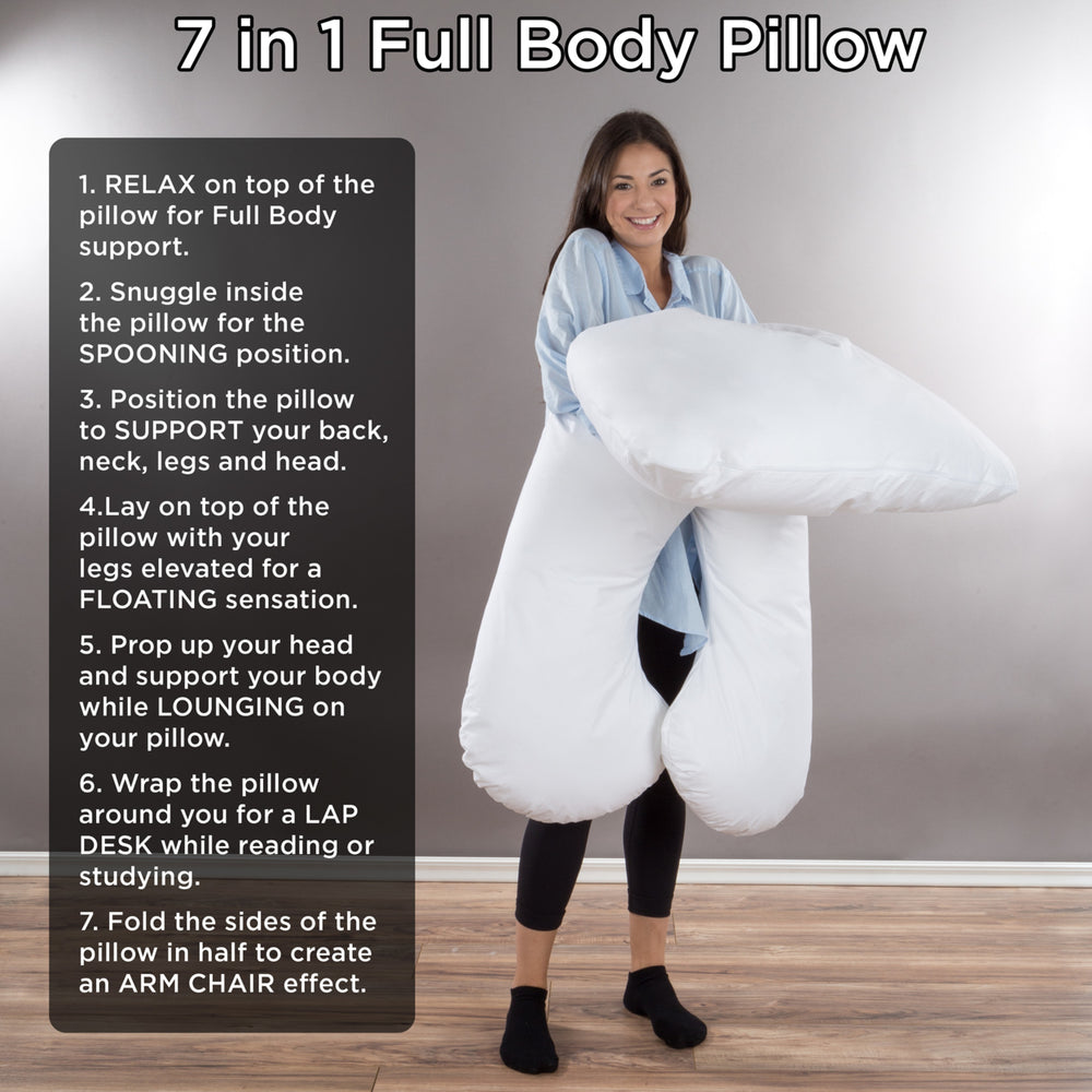 Full Body Pillow- 7 in 1 Pillow with Removeable Cover, Comfortable U-Shape for Support Image 2