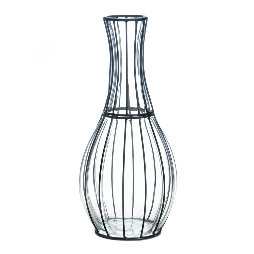 TALL GLASS AND METAL VASE Image 1