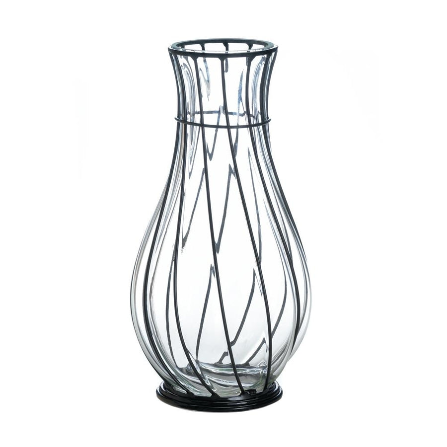 SHORT GLASS AND METAL VASE Image 1