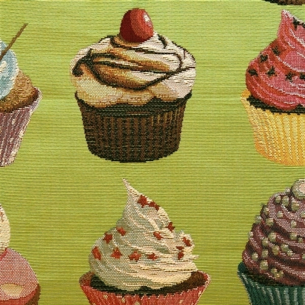 Pillow Decor - Cupcakes on Green French Tapestry Throw Pillow Image 2