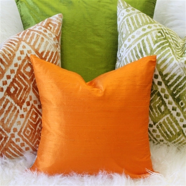 Pillow Decor Orange Silk Throw Pillow 16x16 100% Dupioni Silk Cushion Cover Image 2