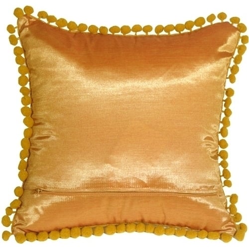 Pillow Decor Bohemian Blossom Throw Pillow 12x12 White Ocher Pom Poms Image 2