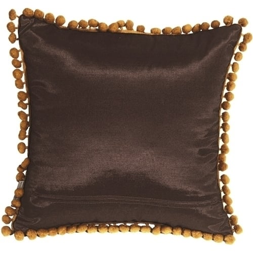 Pillow Decor Bohemian Blossom Throw Pillow 12x12 Brown Ocher Pom Pom Fringe Image 2