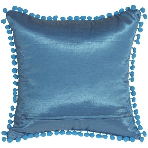 Pillow Decor Bohemian Blossom 12x12 Blue White Throw Pillow Pom Pom Fringe Image 2