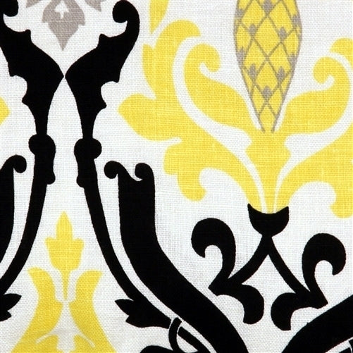 Pillow Decor - Linen Damask Print Yellow Black 18x18 Throw Pillow Image 2
