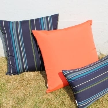 Sunbrella Outdoor Pillow Stanton Lagoon 12x19 UV Mildew Resistant Striped Decorative Image 3