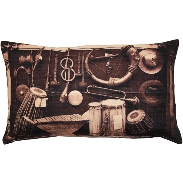 Pillow Decor Musical Instruments Throw Pillow 12x19 Sepia Polyester Image 1