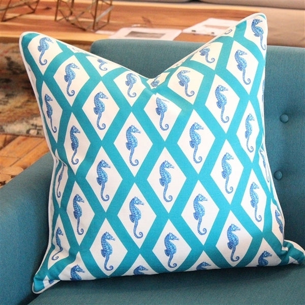 Pillow Decor - Capri Turquoise Argyle Seahorse Throw Pillow 26x26 Image 2