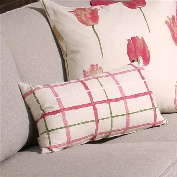 Pillow Decor Albany Checks 12x20 Throw Pillow Pink Cream Green Sand Fabric Image 2