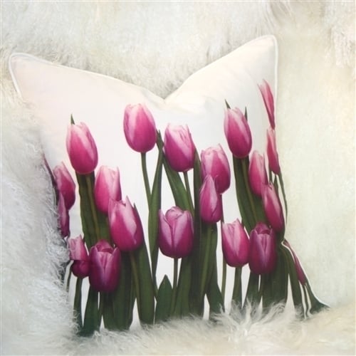 Pillow Decor - Vibrant Magenta Tulips 19x19 Throw Pillow Image 3