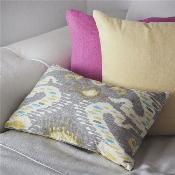 Pillow Decor Ikat Throw Pillow 12x20 Gray Yellow Blue Cotton Decorative Home Accent Image 3