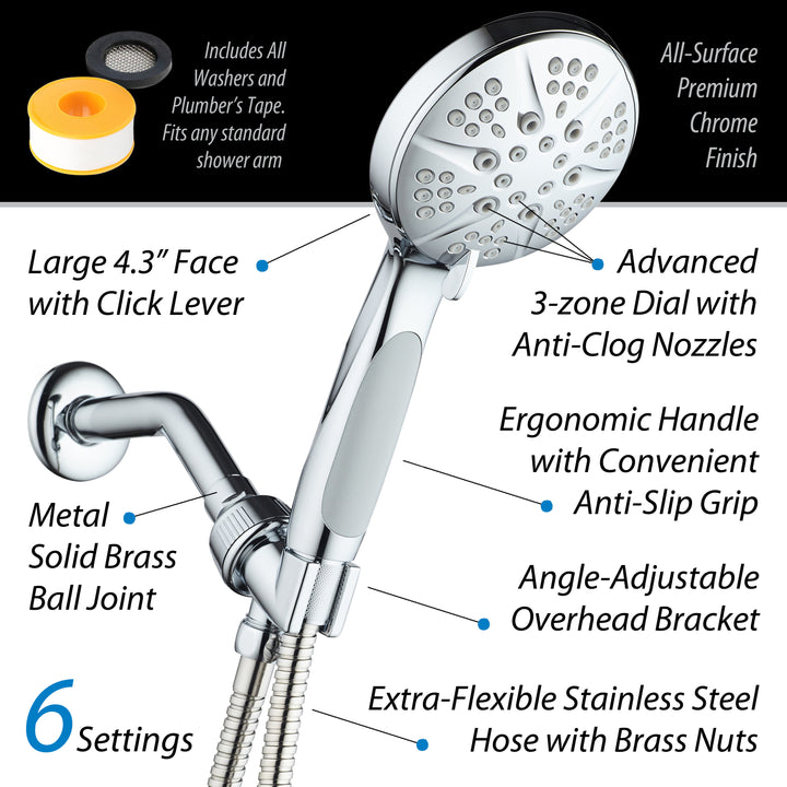 NOTILUS High Pressure Luxury Handheld Shower 4.3 Inch 6 Settings Stainless Steel Image 3