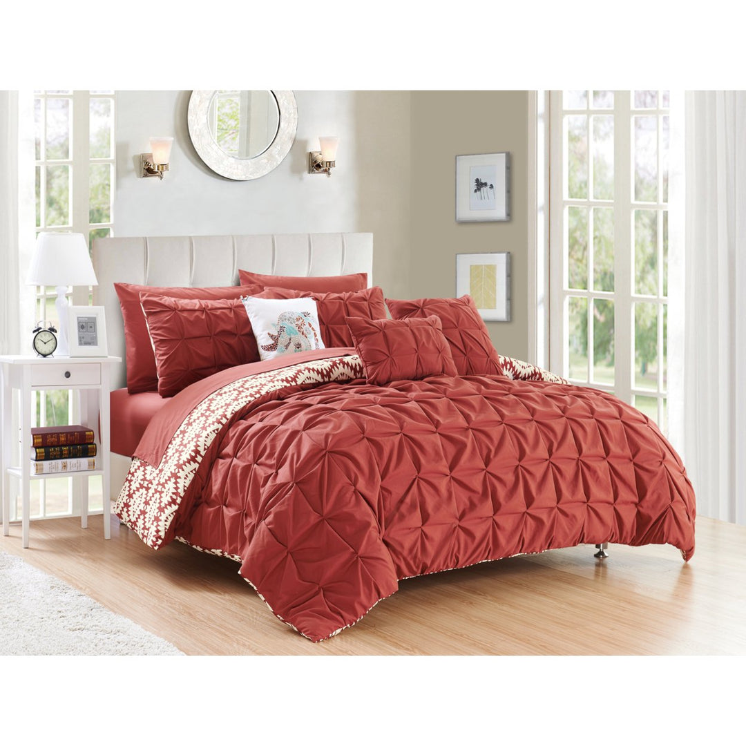 Rahab 10 or 8 Piece Reversible Comforter Set Complete Bed in a Bag Pintuck Pleated and Aztec Inspired Image 3