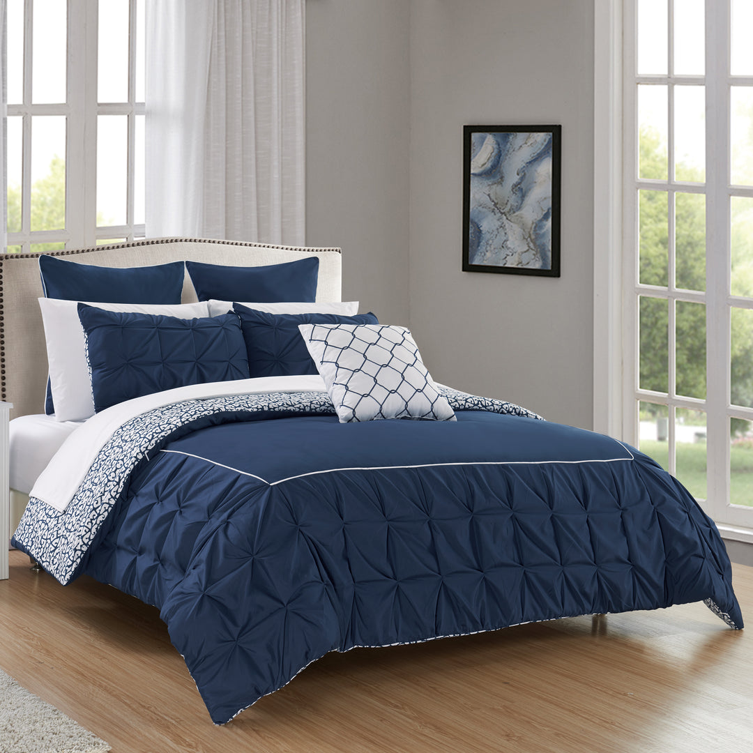 Keppel 10 Piece Comforter Set Complete Bed in a Bag Pleated Ruffles and Reversible Print Bedding with Sheet Set Image 5