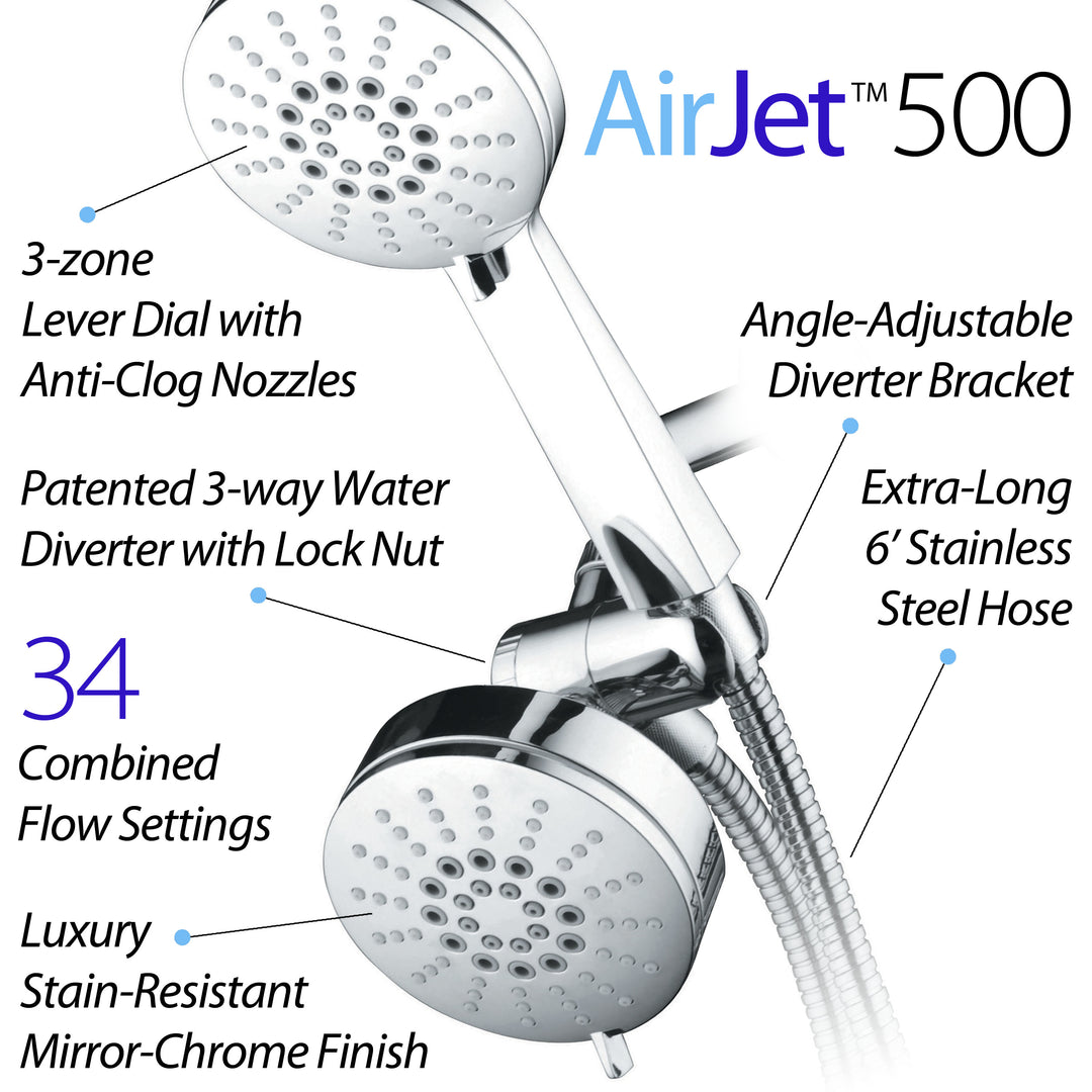 AirJet High Pressure 3 Way Shower Combo Chrome 34 Settings Handheld Showerhead Image 8