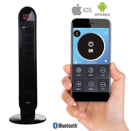 Ozeri 360 Oscillation Tower Fan Bluetooth Micro-Blade Quiet 8-Hour Timer Image 1