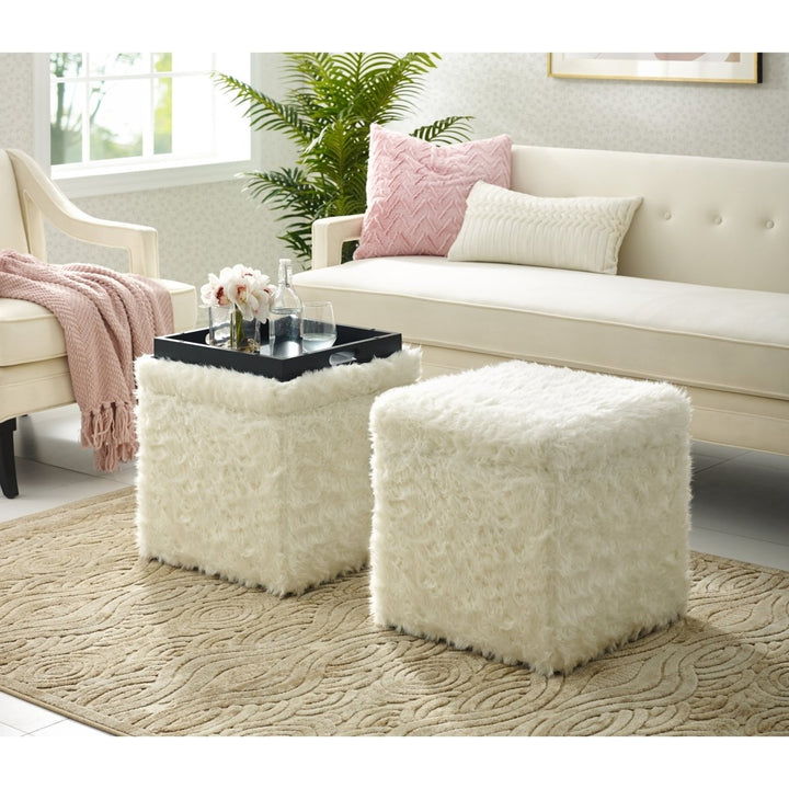 Inspired Home Faux faux Ottoman Storage Tray Cube 18x18 Modern Blush Pink Image 1