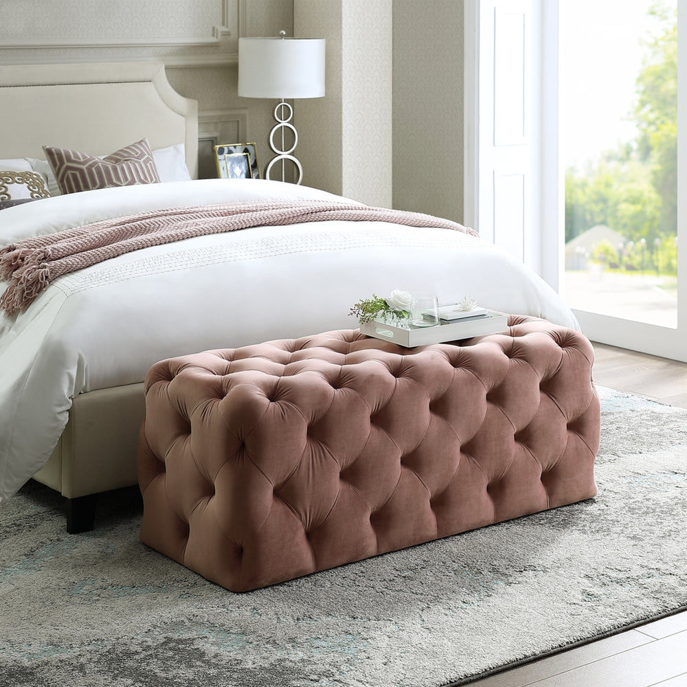 Adrianna Velvet or Linen Bench-Allover Tufted-Modern and Functional by Inspired Home Image 2