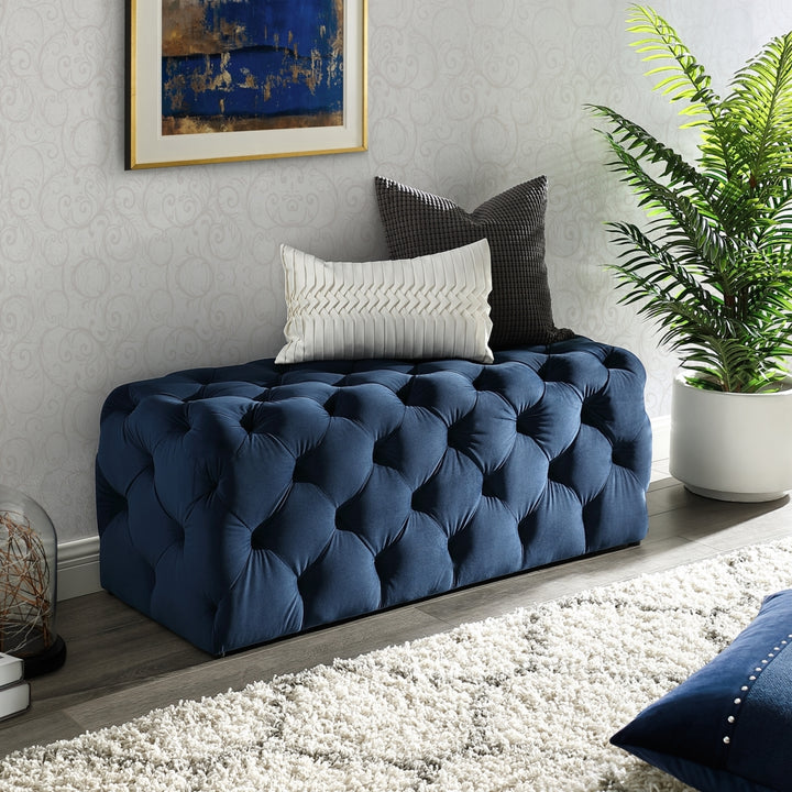 Adrianna Velvet or Linen Bench-Allover Tufted-Modern and Functional by Inspired Home Image 3