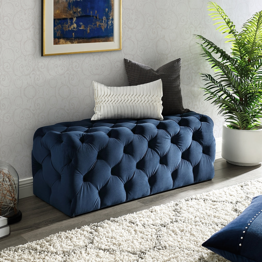 Inspired Home Velvet Linen Tufted Bench 48in Modern Rectangular Seating Image 3