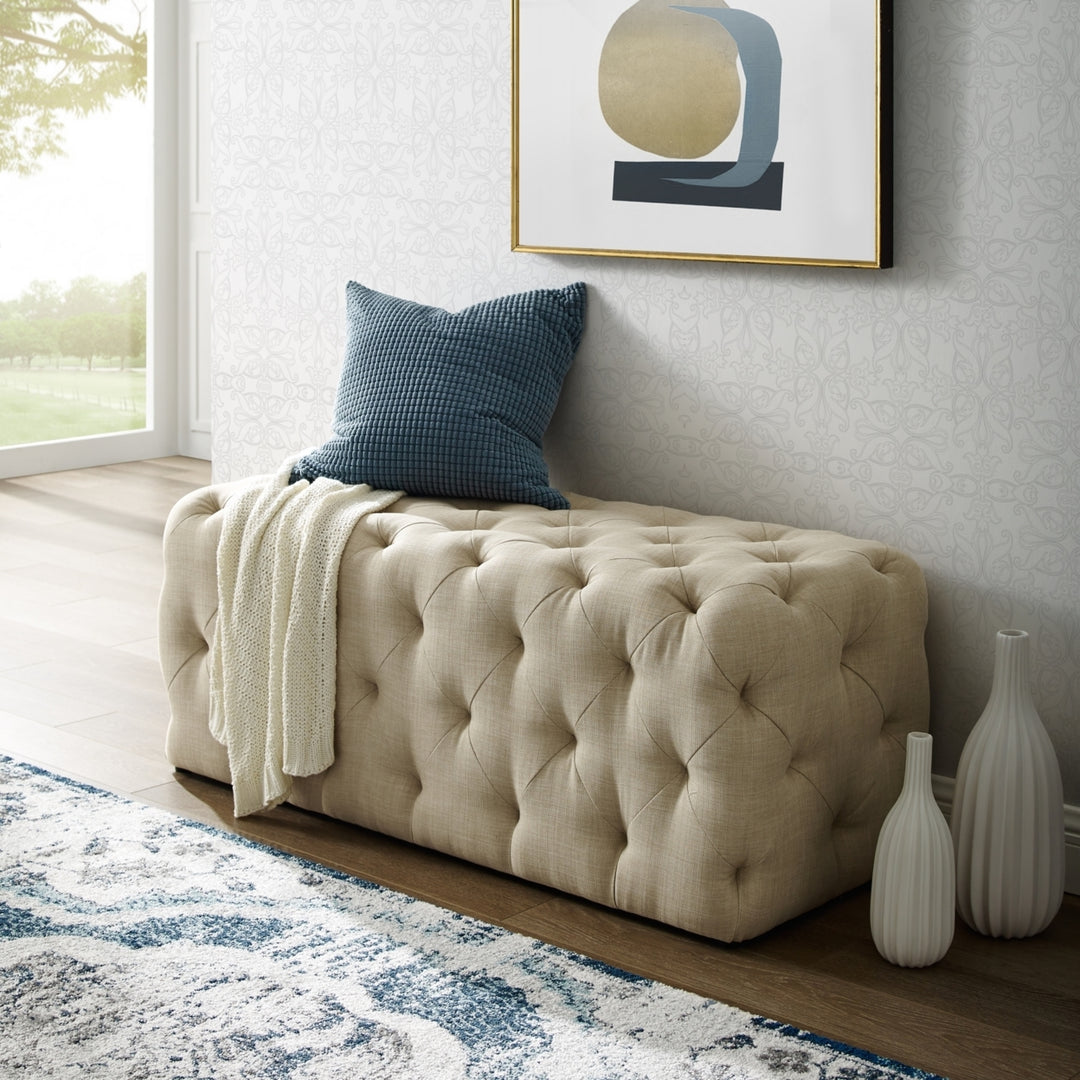 Inspired Home Velvet Linen Tufted Bench 48in Modern Rectangular Seating Image 4