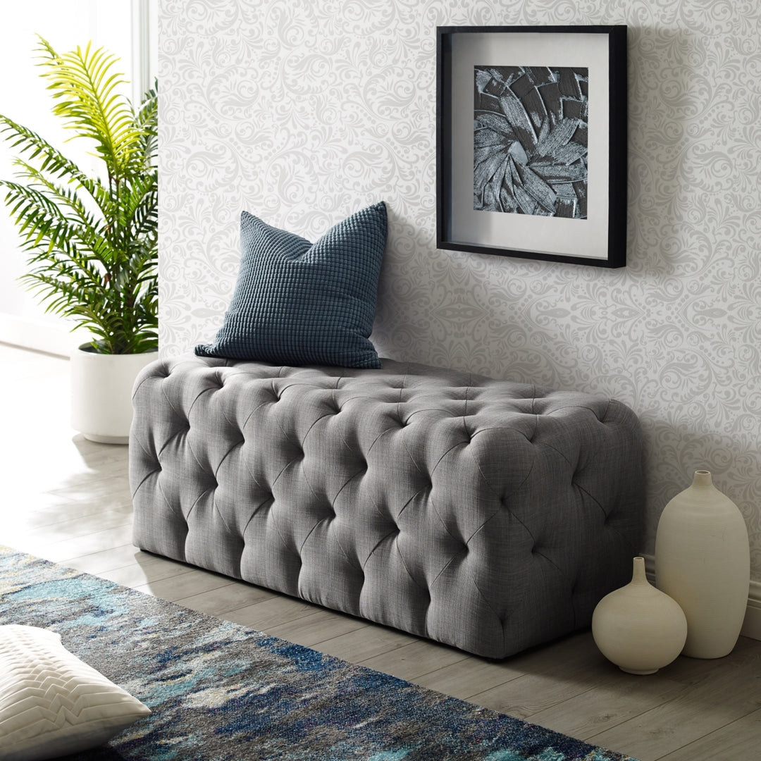 Inspired Home Velvet Linen Tufted Bench 48in Modern Rectangular Seating Image 6