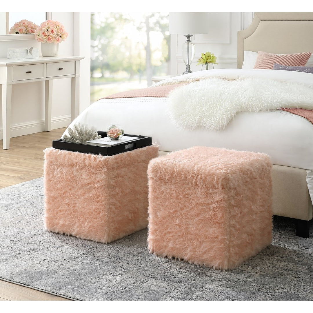 Inspired Home Faux faux Ottoman Storage Tray Cube 18x18 Modern Blush Pink Image 2