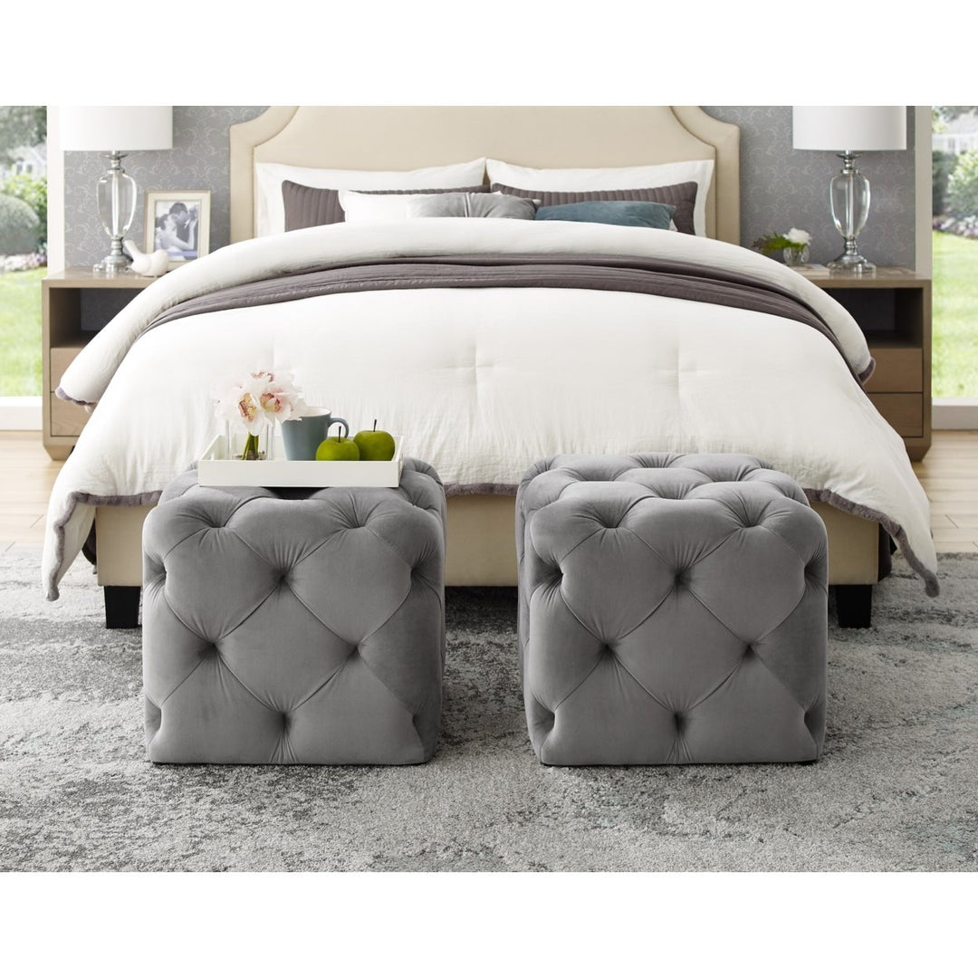 Harmony Velvet or Linen Ottoman-Square Shaped-Allover Tufted Design-Modern and Functional by Inspired Home Image 3