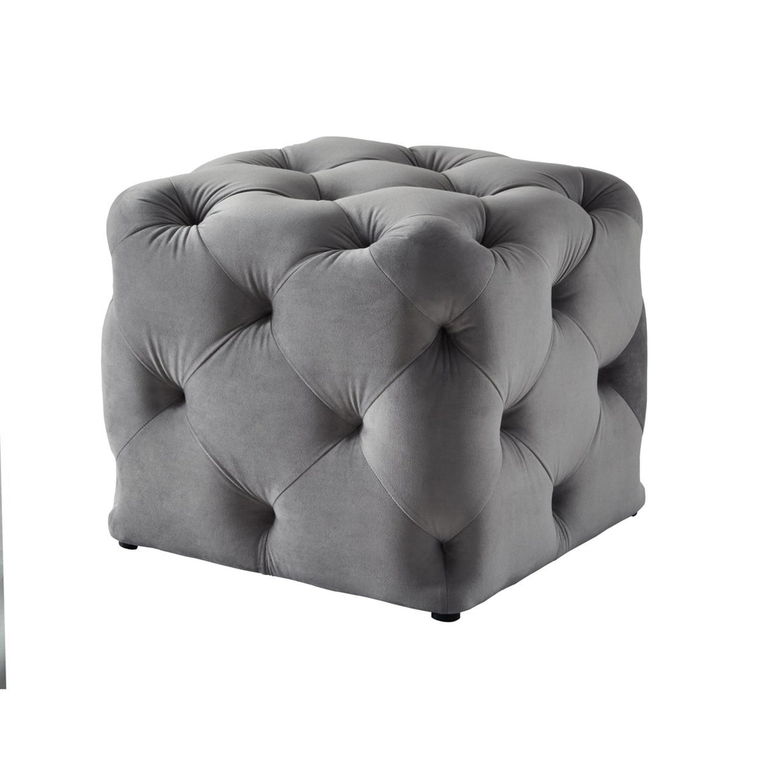 Inspired Home Square Ottoman Velvet or Linen Tufted 20x20 Blue Grey Cream Image 7