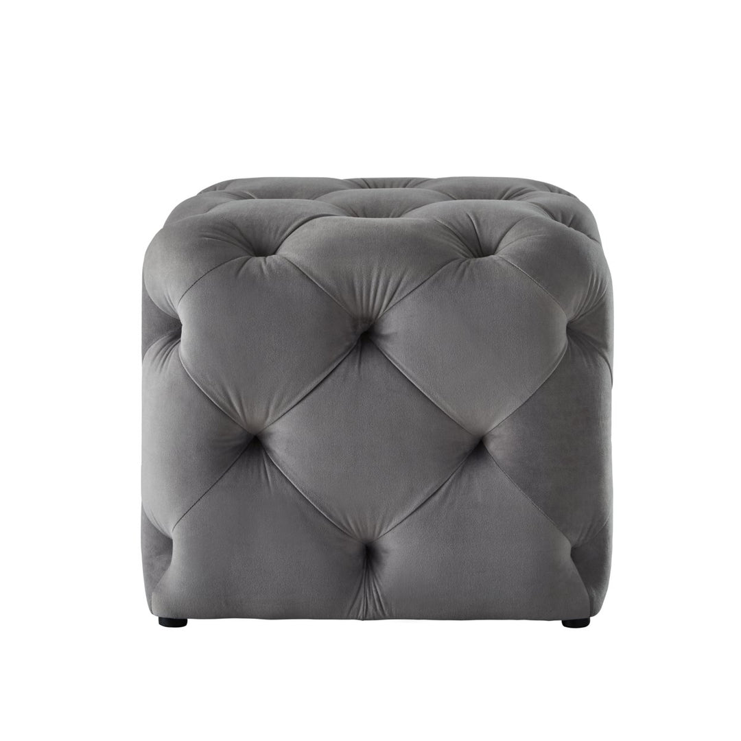 Inspired Home Square Ottoman Velvet or Linen Tufted 20x20 Blue Grey Cream Image 8