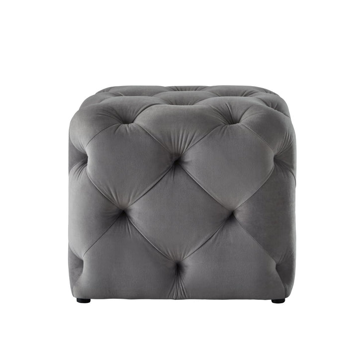 Inspired Home Square Ottoman Velvet or Linen Tufted 20x20 Blue Grey Cream Image 8