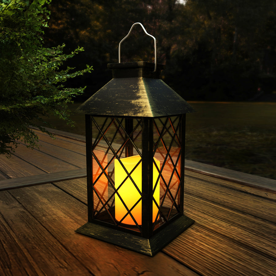 Solar Powered Lantern- Hanging or Tabletop Water Resistant LED Pillar Candle Lamp Image 1