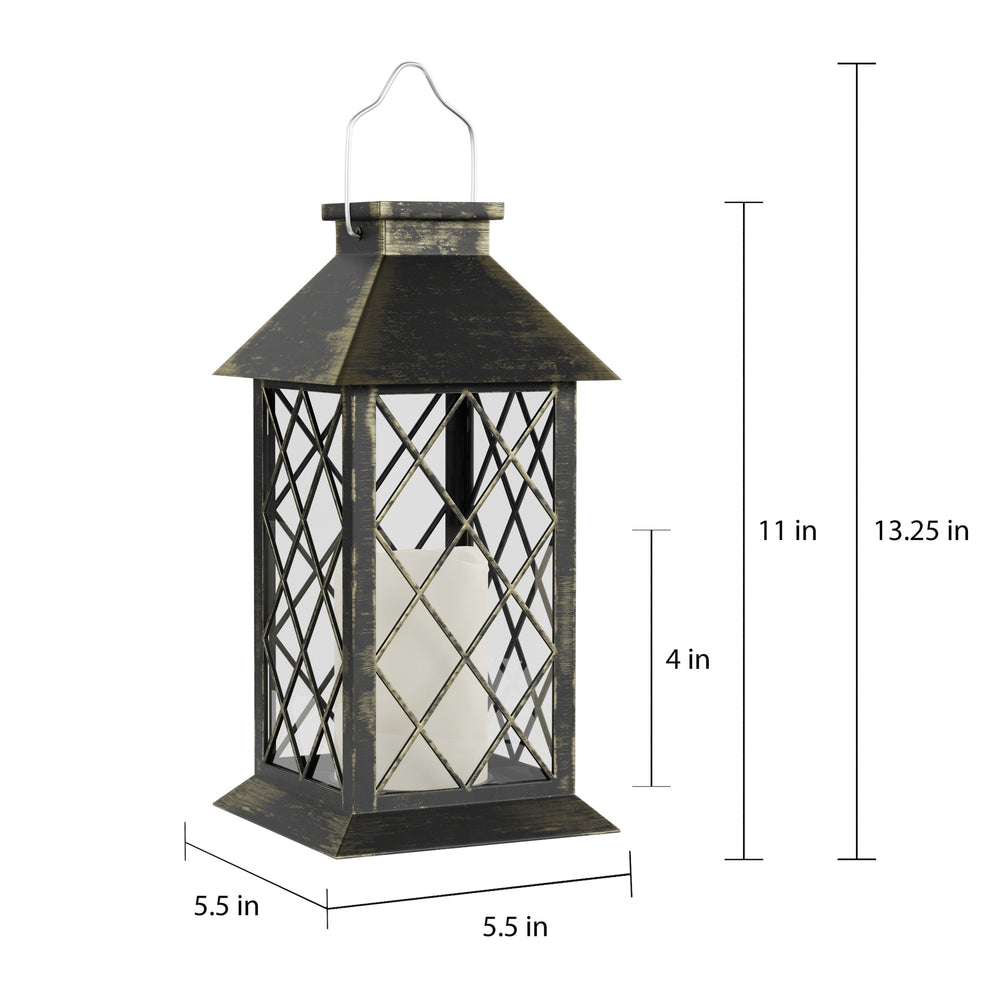 Solar Powered Lantern- Hanging or Tabletop Water Resistant LED Pillar Candle Lamp Image 2