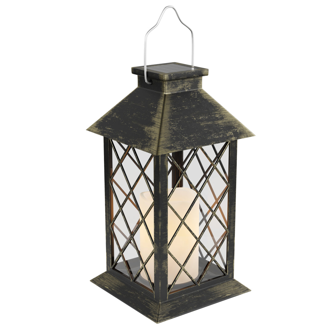 Solar Powered Lantern- Hanging or Tabletop Water Resistant LED Pillar Candle Lamp Image 3