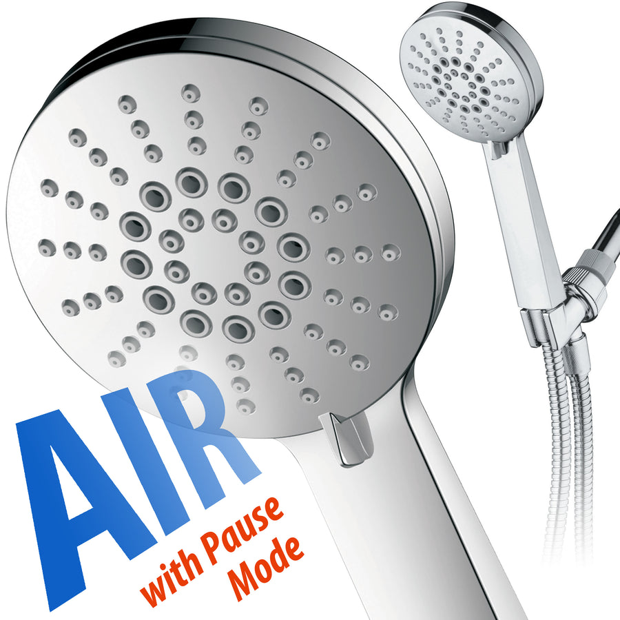 AirJet-300 Luxury Hand Shower 6 Settings Chrome 6ft Hose High Pressure Hydro-Engine Image 1