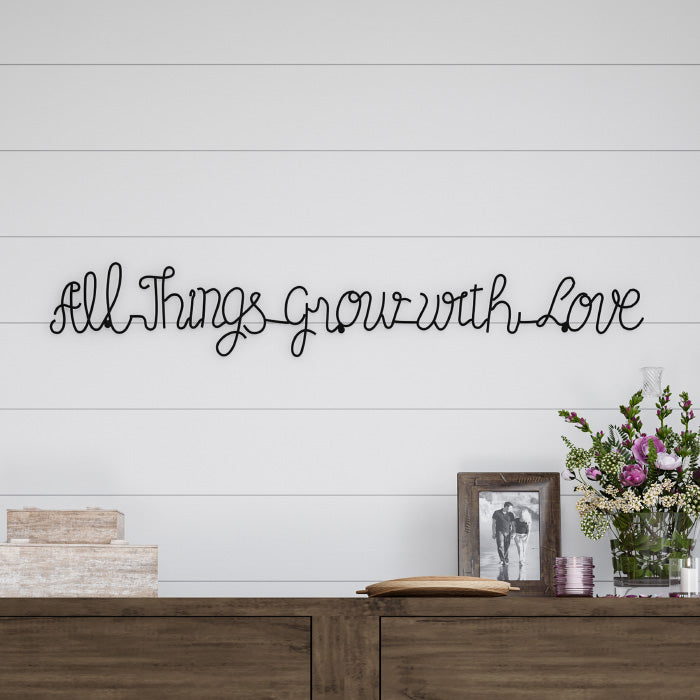 Metal Cutout-All Things Grow with Love Cursive Sign-3D Word Art Home Accent Decor Image 1