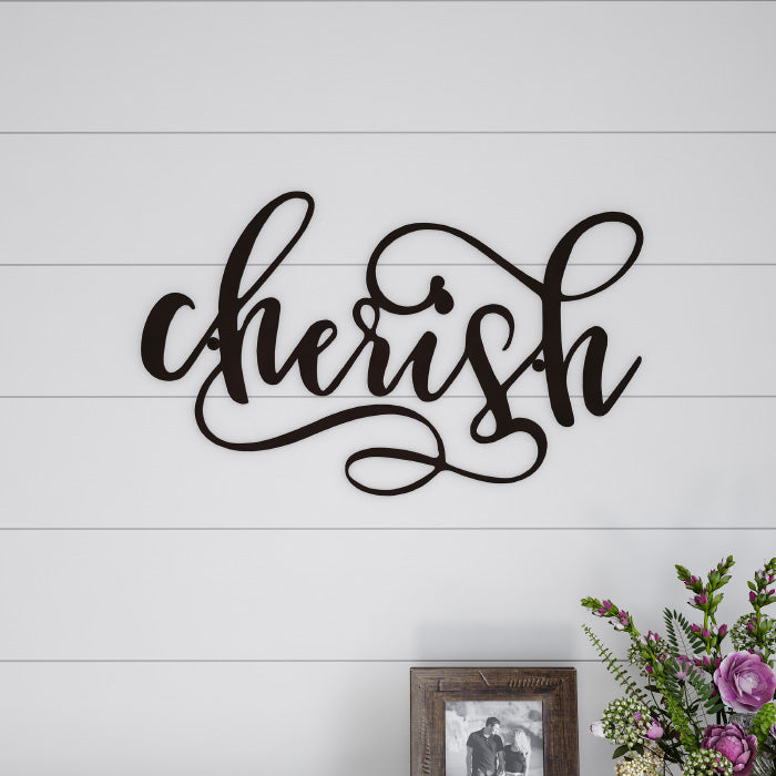 Lavish Home Metal Cutout Cherish Wall Sign Dark Brown 3D Word Art Decor Image 1