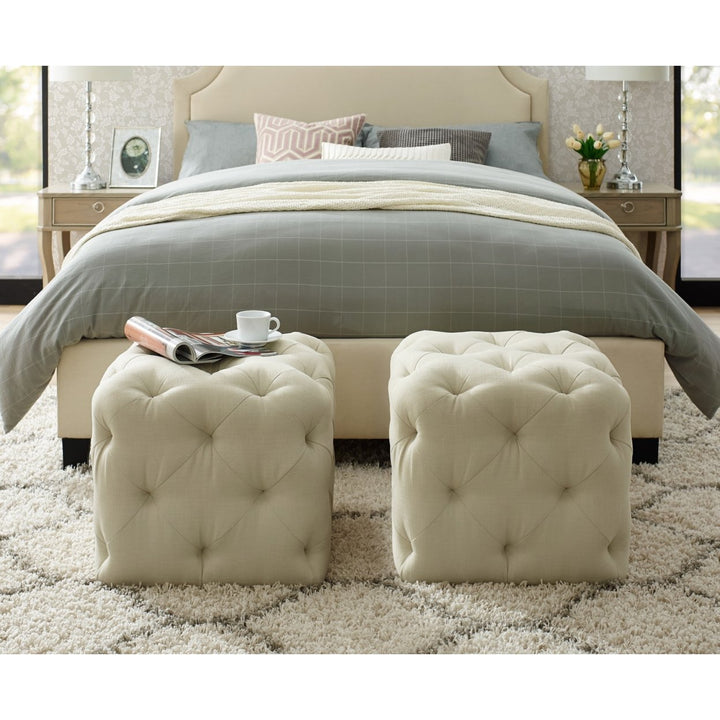 Harmony Velvet or Linen Ottoman-Square Shaped-Allover Tufted Design-Modern and Functional by Inspired Home Image 6