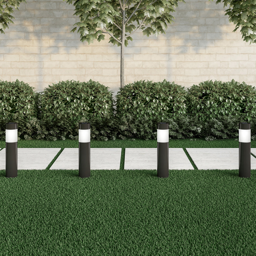 Solar Path Bollard Lights, Set of 6 Stainless Steel Black Outdoor Stake Lighting for Garden Landscape Image 1