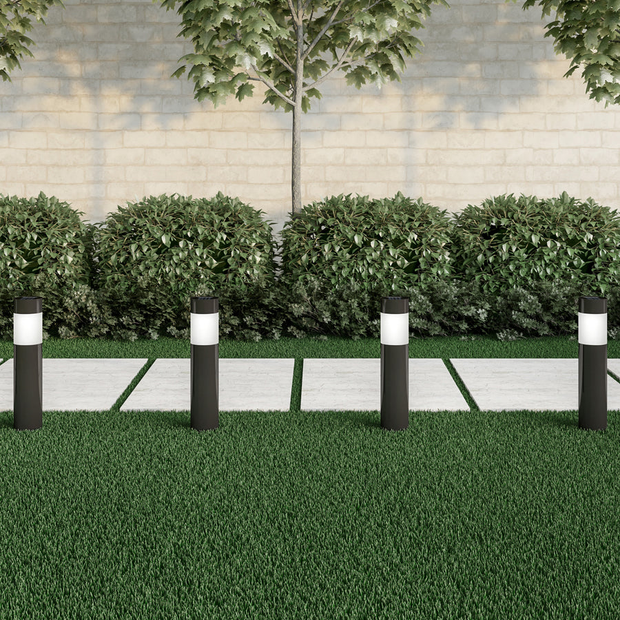 Solar Path Bollard Lights, Set of 6 Stainless Steel Black Outdoor Stake Lighting for Garden Landscape Image 1