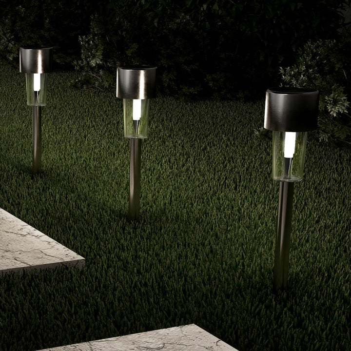 Set of 12 Solar Pathway Garden Lights LED Stainless Steel Silver Outdoor 12" Image 1