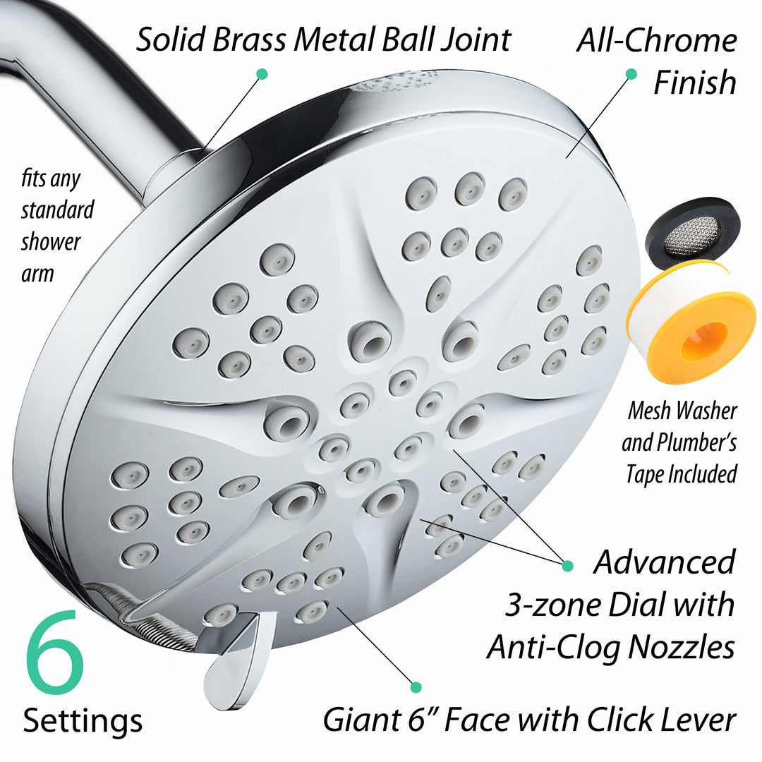 HotelSpa NOTILUS High Pressure 6 inch Rainfall Shower Head with 6 settings Image 7