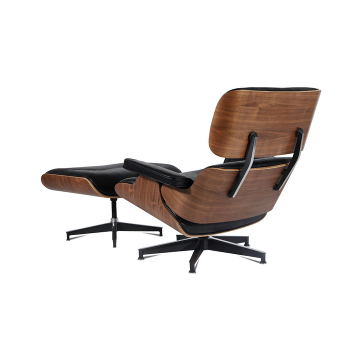 Mid Century Plywood Lounge Chair Lounge Chair and Ottoman Replica Italian Leather Black Walnut Image 4