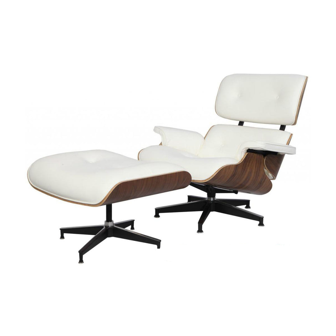 Mid Century Plywood Lounge Chair Lounge Chair and Ottoman Replica Italian Leather White Walnut Image 1