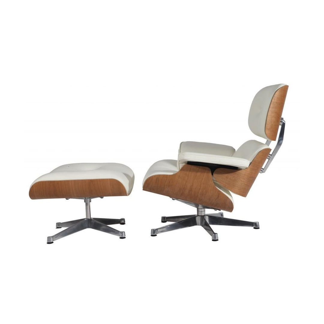 Mid Century Plywood Lounge Chair Lounge Chair and Ottoman Replica Italian Leather White Ash Image 2