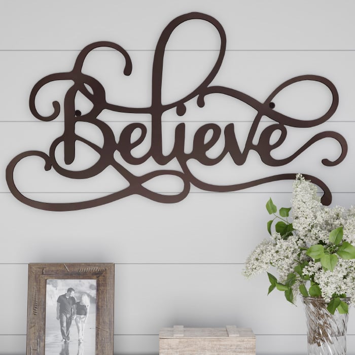 Metal Cutout "Believe" Rustic Decorative Wall Sign 24 Inches Long Image 1