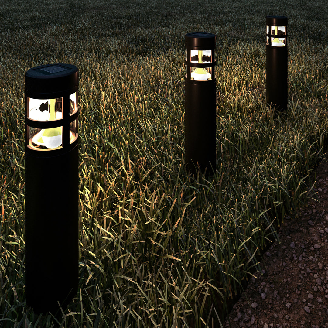 Solar Path Bollard Lights Set of 8 Black Outdoor Garden Stake Lighting Image 2