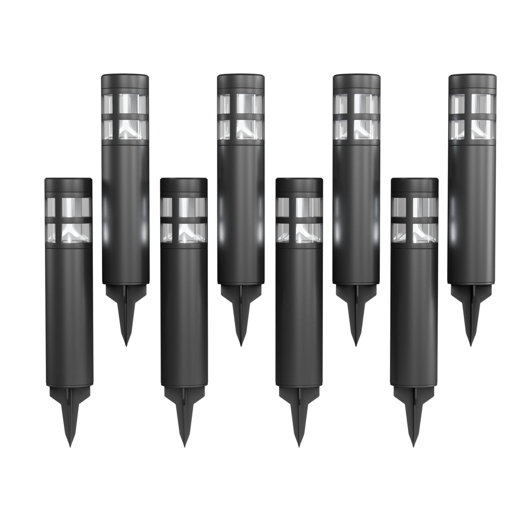 Solar Path Bollard Lights Set of 8 Black Outdoor Garden Stake Lighting Image 5