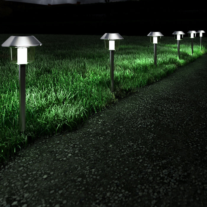 Solar Pathway Lights Set of 6 Stainless Steel Outdoor Garden Stake Lighting Image 1