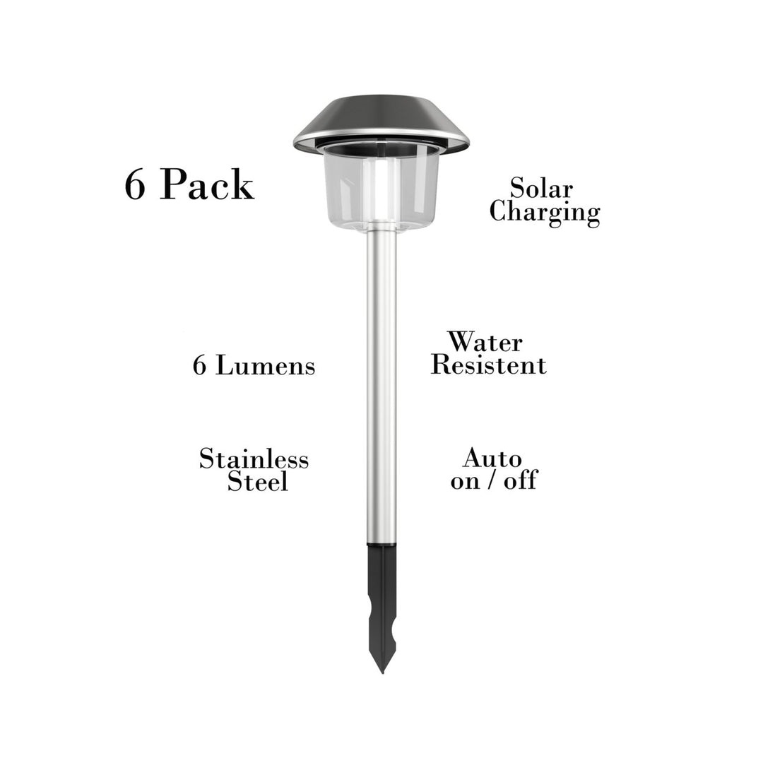 Solar Pathway Lights Set of 6 Stainless Steel Outdoor Garden Stake Lighting Image 4